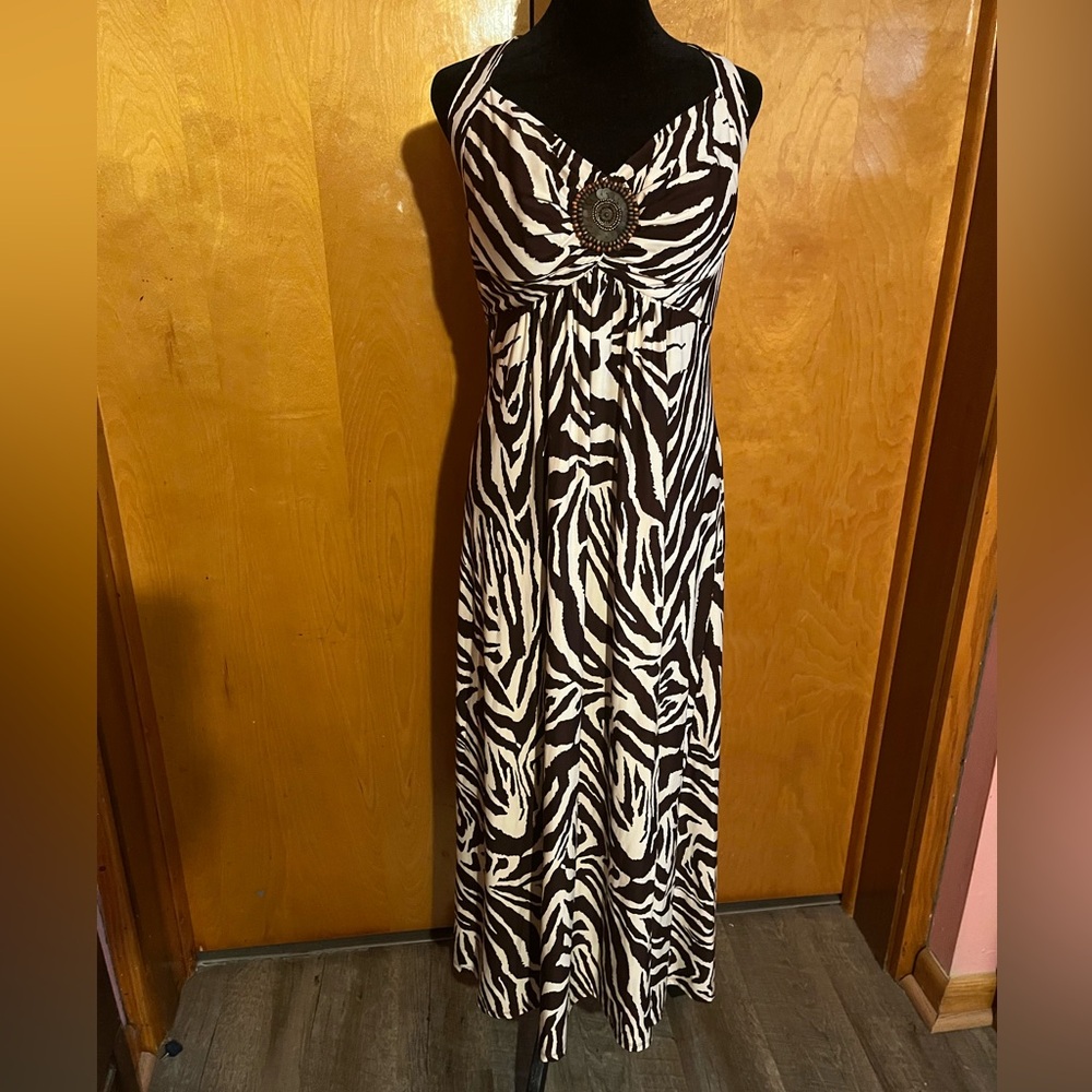 The Pyramid Collection Large Brown and Cream Zebra Maxi Dress